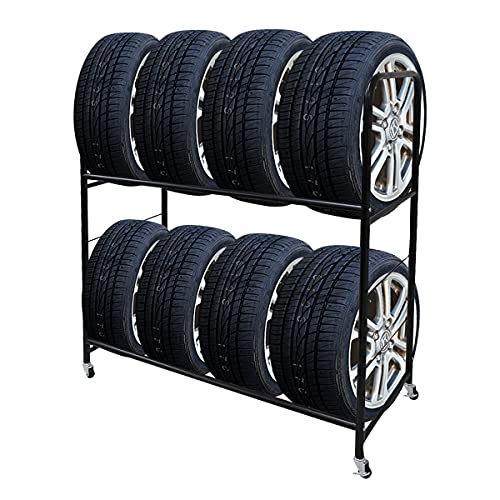 WEIMALL タイヤラック (選べるサイズ) ワイドタイプ 幅108×44.5×112cm 最大8本 耐荷重160kg キャスター付き ステンレス スチール タイヤ収納 保管