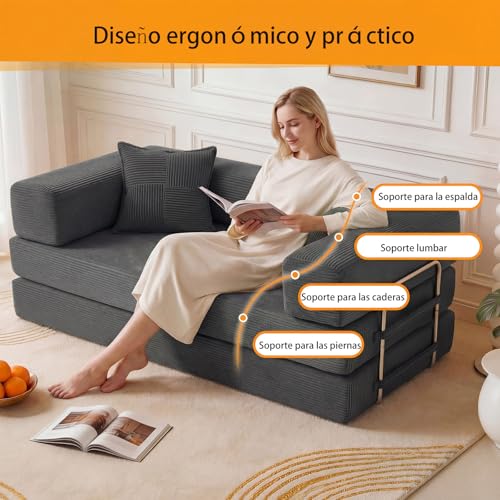 Miniatura 5 de 160cm Sofá Cama 2 Plazas con Espuma & Muelles para Salón,Gris | Modular,Versátil 5 en 1,Pana