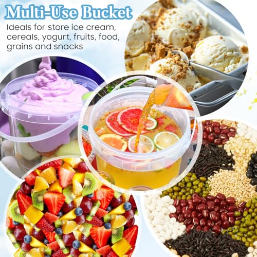 Image of DOITOOL 2Pack Clear Plastic Bucket with Lid and Handle 68 oz / 2L Reusable Ice Cream Tub with Lids, Food Grade Round Plastic Pail Container, Freezer Safe Food Storage Containers for Drinks