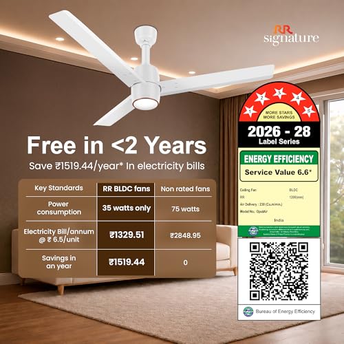 Image of RR Signature OPUL AIR 1250mm BLDC Underlight Ceiling Fan with 100% Pure Copper Motor - 35W | 350 RPM High Speed | Remote Control & LED Light | 3 Light Modes | 3 Year Warranty - MIRAGE WHITE