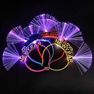 Losuya 4pcs Happy New Year Headband with LED Fiber Optic New Year Eve Hair Hoop Light Up Head Bopper, Random Color