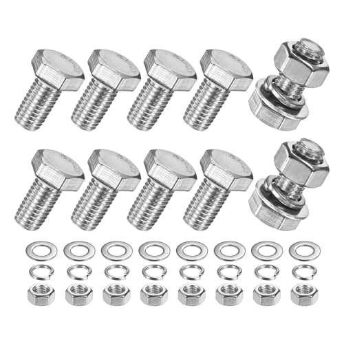 M METERXITY 10-Pack Hex Head Screw Bolt with Nuts Flat &amp; Lock Washers M10x20mm Stainless Steel Bolts and Nuts Kit Fully Threaded Metric Bolt Assortment for Equipment/Machinery