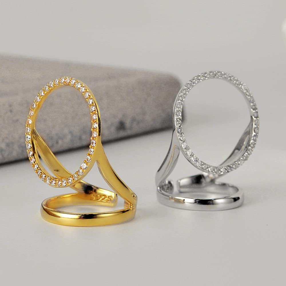 Anello In Argento 925 Da Donna,Anelli Regolabili Per Le Donne Scavano Rotondi In Argento Sterling 925 Con Zirconi Anelli Di Eternità Micropavimentati Fedi Nuziali Placcate Oro Anelli Di Promessa Pe