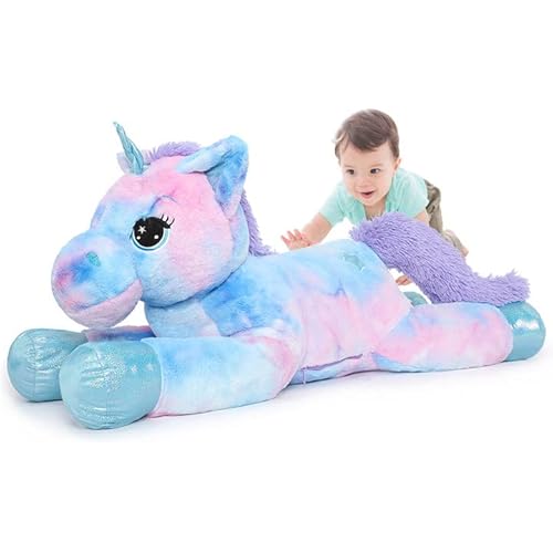 Tezituor 43in Giant Unicorn Plush Toys,Big Rainbow Purple Unicorn Stuffed Animals,Lovely Unicorn Birthday Decorations for Children,Great Unicorns Gifts for Girls.
