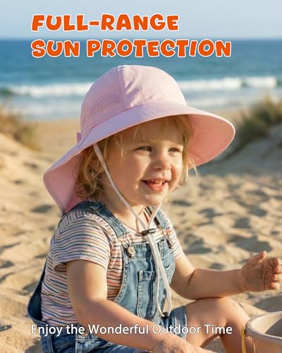 Image of Toddler Baby Sun Hat Kids Summer Beach Essentials Adjustable Beach Hats with Bucket Wide Brim for Boys Girls Age 0-14 Years