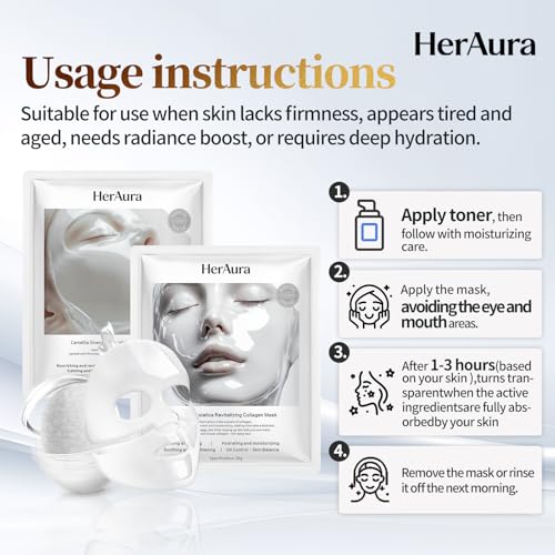 Image of Collagen Face Mask Skin Care 5-Pack Camellia Sinensis and Prebiotic Gel Masks - Nourishing and Revitalizing for Glass Skin, Hydrating and Calming Radiance, 30g Each