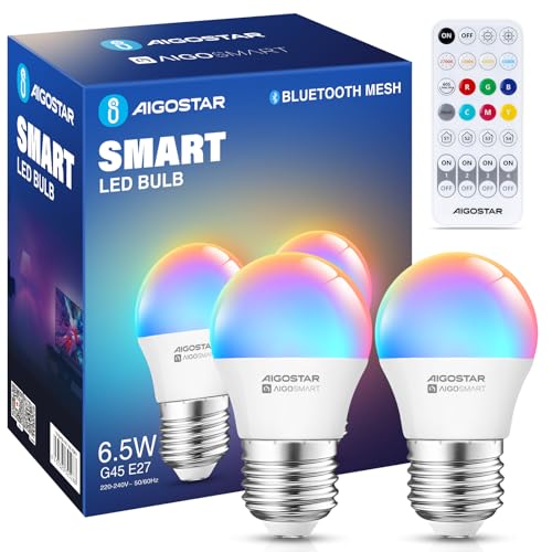 Lampadina Led Smart A60 E27 12W WiFi Bluetooth Mesh RGB CCT Luce Regolabile E Dimmerabile Confezione Da 2pz Aigostar - Foto 4