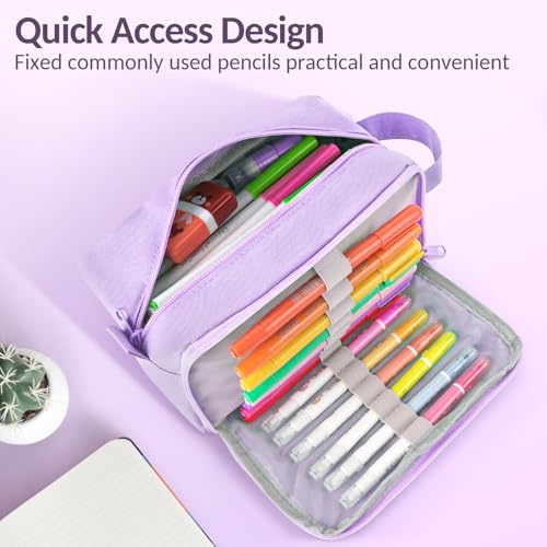 Image of Sooez Original High Capacity Pencil Case, Big Pencil Bag Pouch Box Organizer Pen Case, Aesthetic Supply for Girls Adults, Portable Journaling Supplies with Easy Grip Handle & Loop, Purple