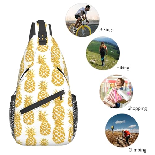 Mochila bandolera negra con estampado oro piña miniatura 6