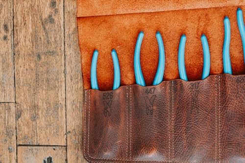 Atlas 46 Rolo de ferramentas de alicate de couro - 5 compartimentos para alicates - compatível com f