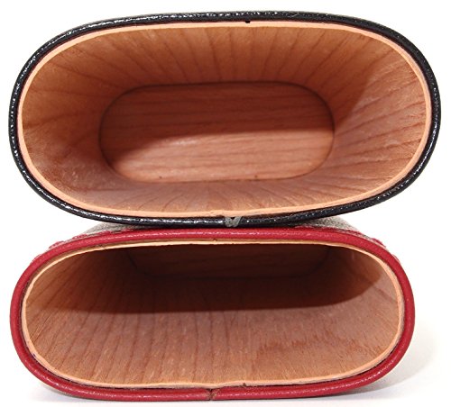 Spanish Cedar and Leather Robusto Cigar Case - Authentic Full Grade Buffalo Hide Leather - Black+Red - Thumbnail 2