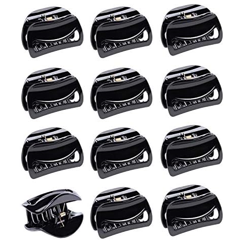 RC ROCHE ORNAMENT 12 Pcs Womens No Slip Grip Strong Secure Hold Solid Barrette Teeth Claw Jaw Clamp Beauty Fashion Girls Ladies Classic Plastic Accessory Clip, Medium Black Cover