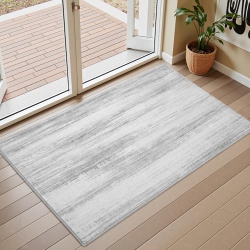 PADOOR Modern Abstract Entryway Rug - 2x3 Washable Rugs Non-Slip Door Mat, Ultra Soft Low Pile Floor Rugs Doormat for Entrance Front Door Indoor Grey Grey 2' x 3' (Rectangular)