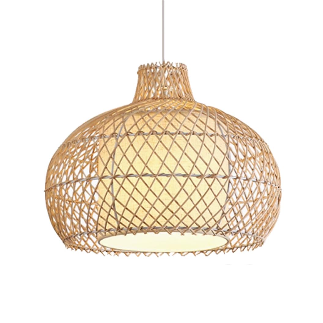SHUANGZ Creative Double-Layer Chandelier Wicker Rattan Cage Lamp Shade Bamboo Lights Unique Drum Design Vintage Farmhouse Barn Primitive Lighting Fitting for Living Room, Entryway, Bedroom