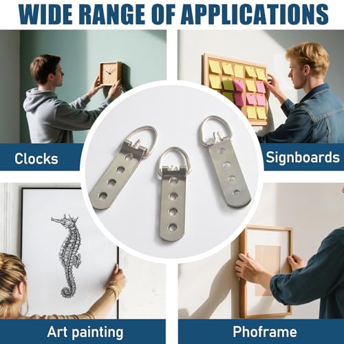 Image of 10 PCS 4 Hole D Ring Picture Hangers, YITOBA Metal Heavy Duty Mirror Hangers with 40 PCS Screws, D Ring Heavy Picture Hanging Hardware for Hanging Clock Painting Photo Frame (Silver)