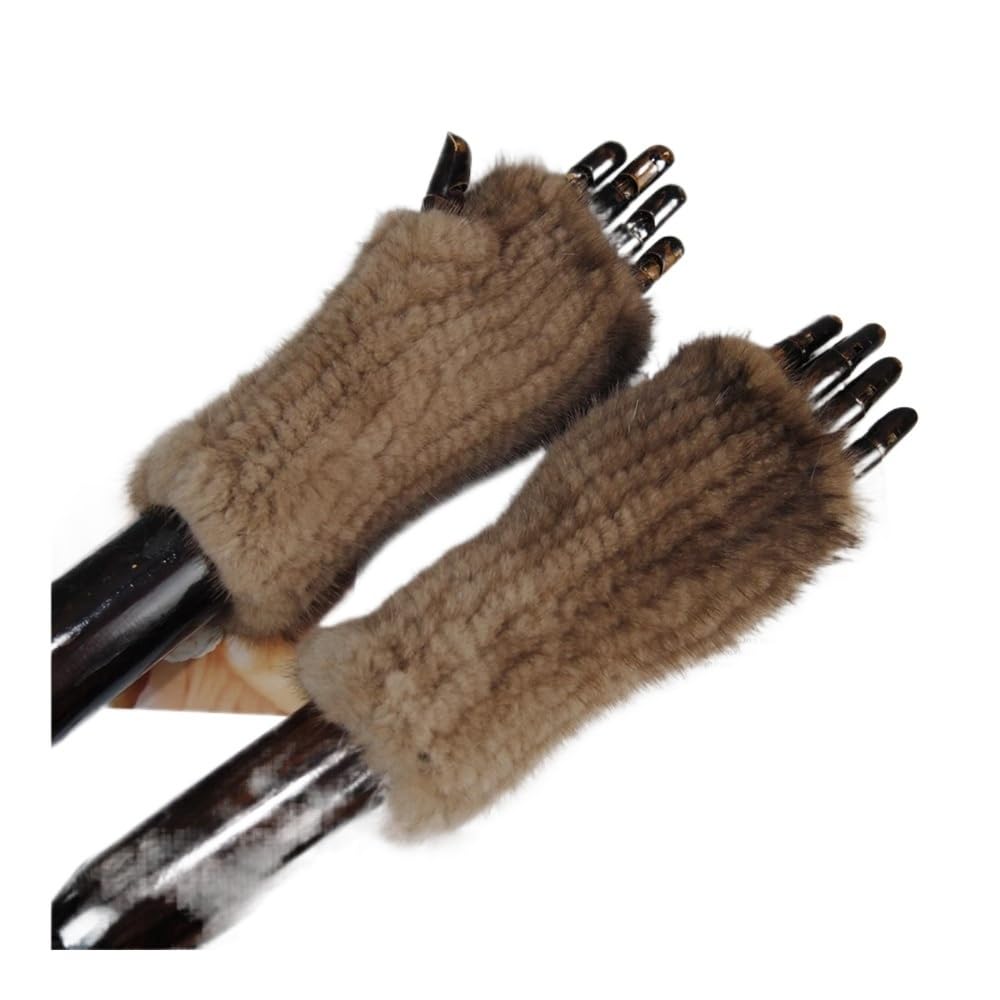 Guanti invernali in pelliccia da donna, guanti senza dita in calda naturale, in lavorata a maglia bambina(Grey 1)