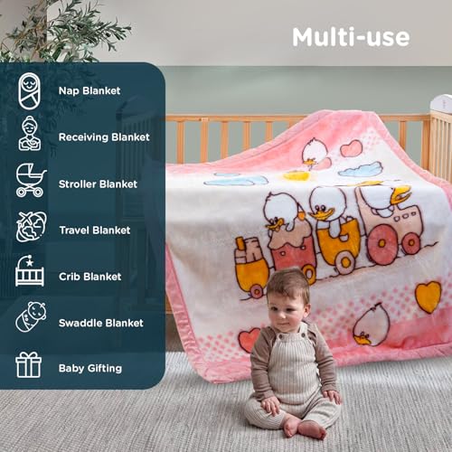 Image of Mee Mee Ultra Soft Plush | Lightweight & Comfortable Baby Blankets | Swaddle for Infant & Toddler | Multipurpose | Breathable | Double Layred 1Years+ | Pink | 110X140 CM