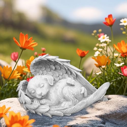 Rienan Grabstein Hund Harz Hundeengel Haustier Gedenkstein Hund Engel Haustier Denkmal Grab Marker Tribut Statue Hund Grabsteine Statue Geeignet für Gartengräber, Heimsouvenirs, Dekorative Ornamente
