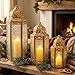 VELA Lanterns Moroccan Candle Lanterns Decorative Set of 3 for Floor, Ramadan Decorations, Indoor Home Decor, Outdoor Patio or Porch, Weddings, Gold