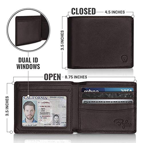 2 ID Window RFID Wallet for Men, Bifold Side Flip, Extra Capacity Travel Wallet (Brown - Sheepskin Leather)