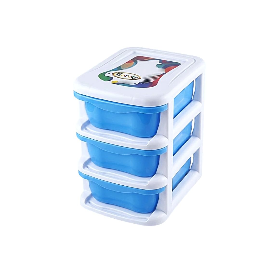 3-Drawer Plastic Desktop Storage Organiser, Blue and White | 3 Tier Drawers, Compact Design, Desk Organisation, Lightweight, Multipurpose Use-image-19
