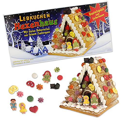Günthart Lebkuchen Hexenhaus zum Dekorieren und basteln | 6 Lebkuchenteile | 37 Zuckerdekore