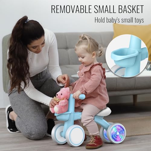 Image of Umatoll Colorful Lighting Baby Balance Bike Toys for 1 Year Old Boys Gifts, Adjustable Seat Baby Walker, One Year Old Boy Birthday Gifts, 12-24 Months Toddler First Ride on Toys