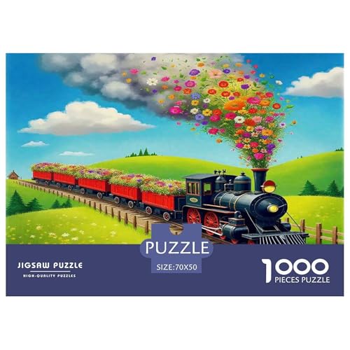 Puzzle de 1000 piezas de tren de vapor en paisaje colorido para adultos de 70x50 cm