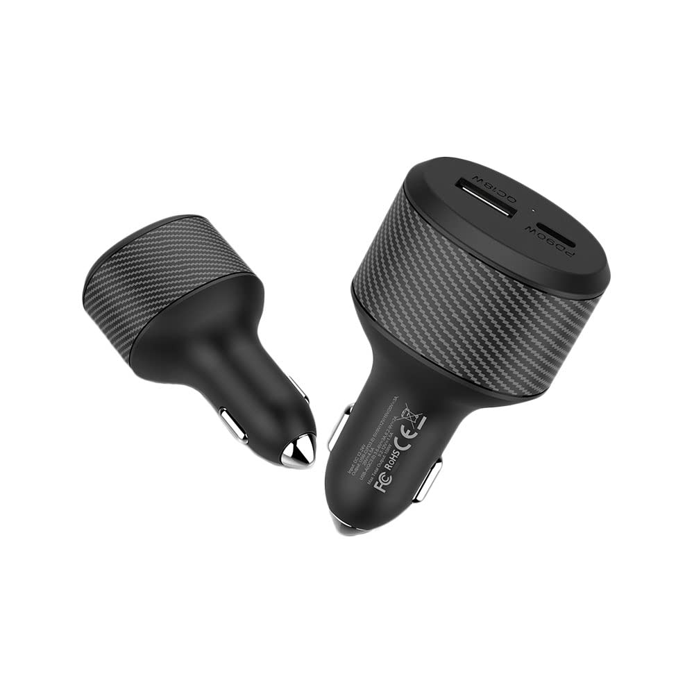 Baceyong USB Adaptador de Cargador de Coche, Doble Interfaz de Carga Rápida QC3.0 & PD Puertos de Carga, Apto para Coches de Motocicleta