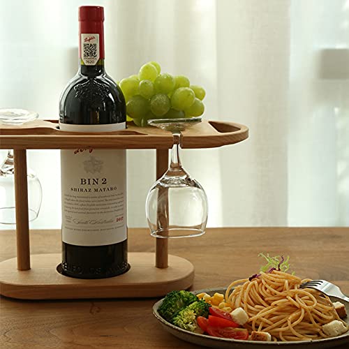 Soporte de vino de madera para dos copas y una botella miniatura 4