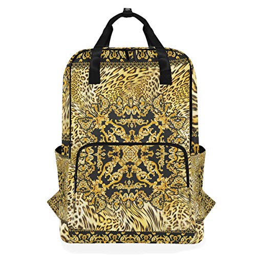 Mochila Piel de Leopardo Abstracta Patrón Floral Mochilas Escolares Informal de Lona