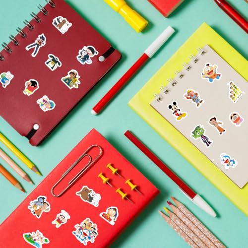 Image of Cartoon Sticker Pack of 70 - Waterproof Vinyl Stickers for Laptop, Water Bottle, Notebook, Journal, Phone Case, Luggage, Scrapbook & DIY Decoration | Colorful Animated Character Collection for Kids.