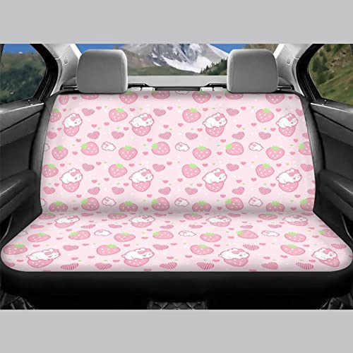 Image of Modysero Strawberry Print Pink Car Set Cover Full Set Durable Soft Front Rear Bench Seat Cover Set for Women Elastic Breathable Automotive Seat Protector Universal Fit All Cars Trucks