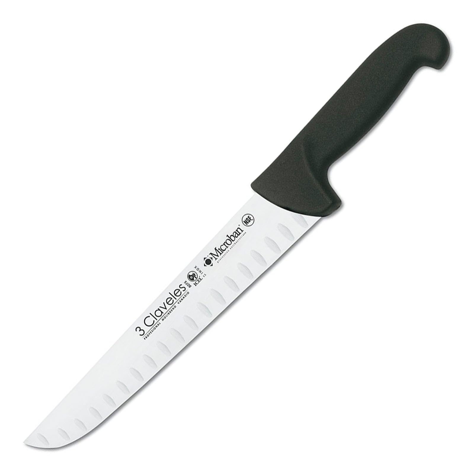 3 Claveles Cuchillo Carnicero Alveolado Proflex, Acero Inoxidable, Negro, 24 cm-​9.5"