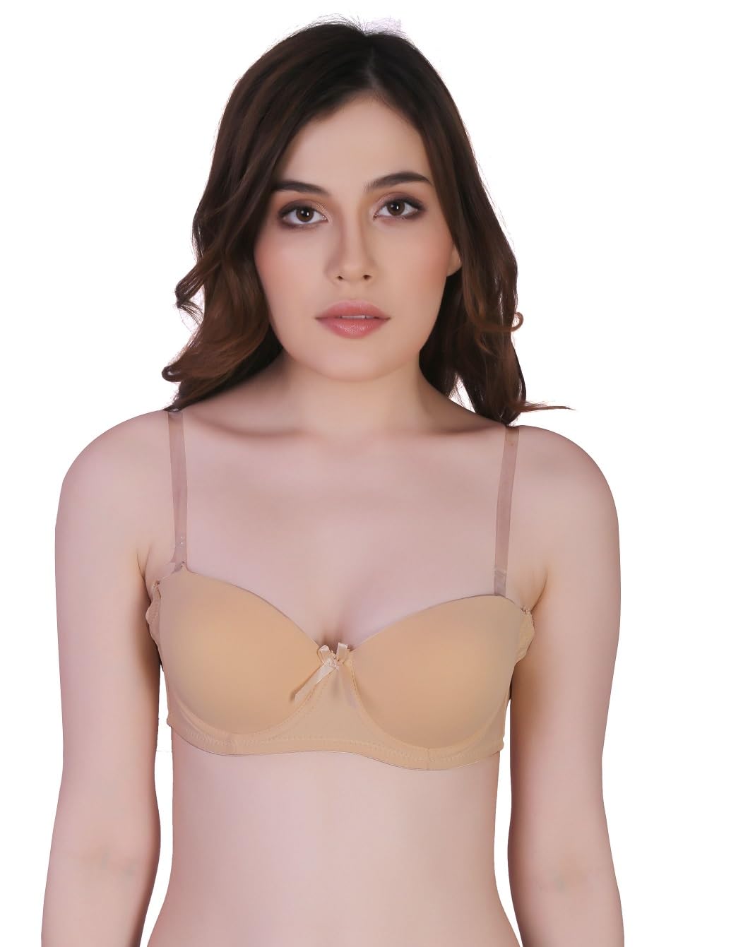 GLAMROOT Women's Padded Underwire Strapless Backless Invisible Clear Transparent Back Bra, Size 32-36 (Upto B-Cup)