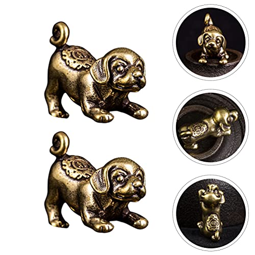 Favomoto Brass Chinese Zodiac Statue 2Pcs Chinese Feng Shui Dog Statue Mini Chinese Zodiac Animals Figures Sculpture Collectibles Wealth Porsperity Gift Jewelry Making Charms Desktop Wealth Decor #TOP3