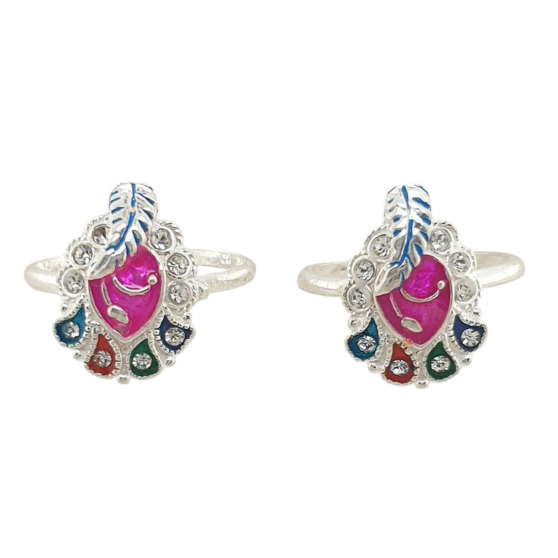 sahiba gems Pure Silver/Chandi Rich Look Antique Toe Rings/Chutki with Multi Color Zircon Cz For Women-picture-8