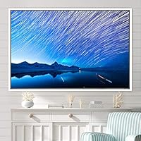 Framed Canvas Wall Art Starry Sky Aerial Astronomy & Space Dramatic Global Green Photography Realism Stars - 16x24 inches