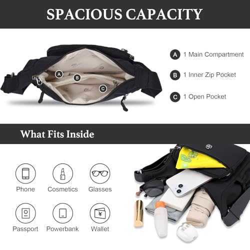 Image of WITERY Crossbody Purses for Women Lightweight Nylon Shoulder Bag Handbag | Water-Resistant Nylon Fabric, Multi Zipperd Pockets, Small Pocketbooks for Work Travel Daily, Adjustable Strap