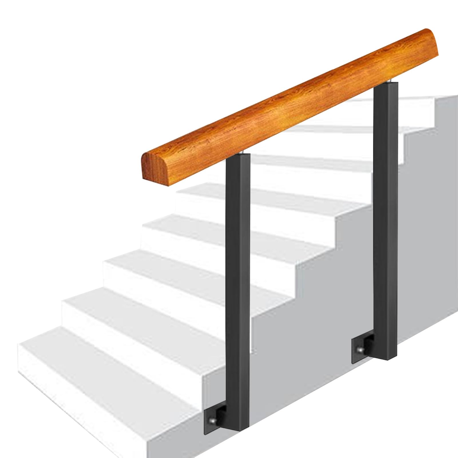 Main courante en bois pour marches de jardin et escalier intérieur extérieur à poteaux noirs
