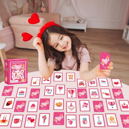 Image of gisgfim 100 PCS Memory Matching Game Valentine's Day Concentration Memory Games Card Educational Game for Kids Educational Ages 3-8 A Fun & Fast Heart Gnome Matching Games