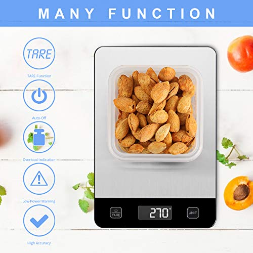 Kitchen Scale with Waterproof Glass Surface, 33lb Digital Food Scale Weight Grams and Oz for Baking Cooking, Touch Button, 0.1oz Precise Graduation, Tare Function, 6 Unit, 2 Batteries Included