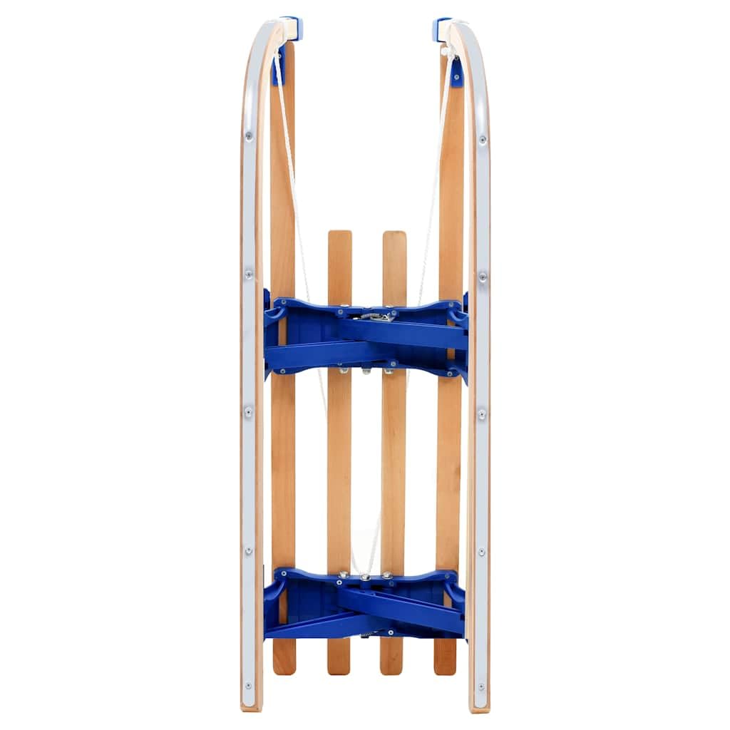 Slittino pieghevole in legno da 110 cm, con pattini in metallo e corda di trazione, per bambini e adulti, slitta pieghevole per l'inverno
