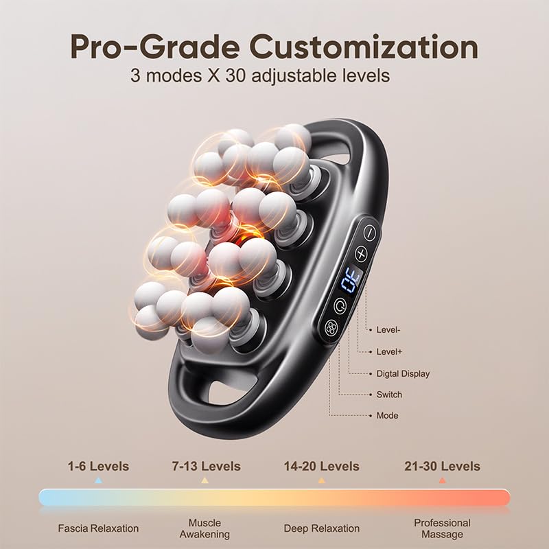 Image of 20 Head Massage Gun Deep Tissue - 2026 Upgrade Back Muscle Massager | 3 Modes & 30 Intensities, Portable Quiet Percussion Massager for Legs, Waist, Back, Neck, Buttocks Muscles Pain Relief