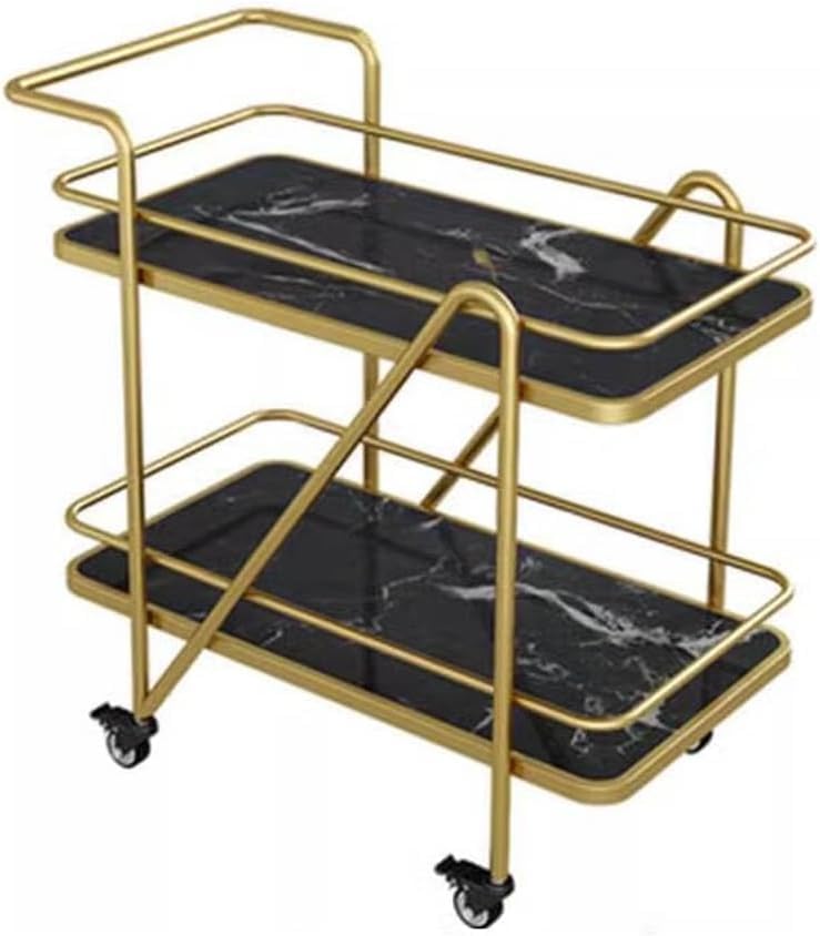 Image of Brown Art SHOPPEE 2 Tier Solid Metal Bar Trolley Serving Trolley Coffee Table Bar Trolley Serving with Wheel Home and Restaurant Mobile Cart for Food Serving Table for Living Room (Gold & Black)
