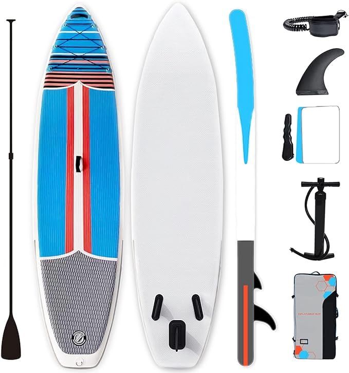 Inflatable Stand Up Paddle Board (6 Inches Thick) with Premium SUP Accessories & Carry Bag | Wide Stance, Bottom Fin for Paddling | Youth & Adult Standing Boat