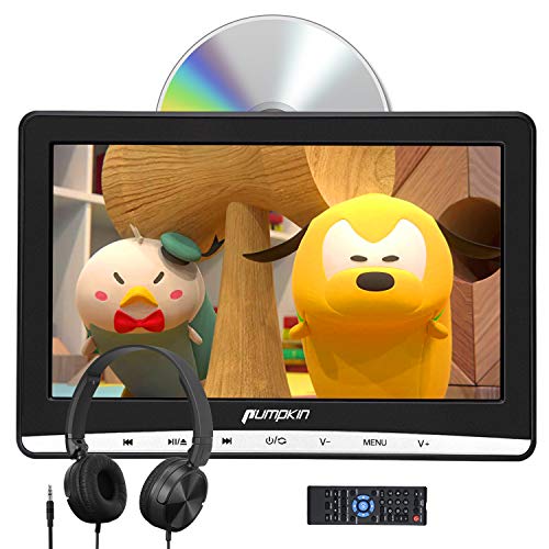 PUMPKIN - 12" Reproductor de DVD para Coche de IPS Pantalla Viene con Auriculares, DVD para Reposacabezas de Diseño de Pantalla de Unidad Óptica de Succión, Soporta USB SD y DVD Región Libre