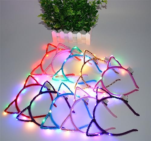 REQO 10 Pieces Cat Ears Headbands Set,LED Cute Cat Light Up Head Accessories,Glowing Girls Headdress Party Supplies for Night Clubs Raves - Image 3