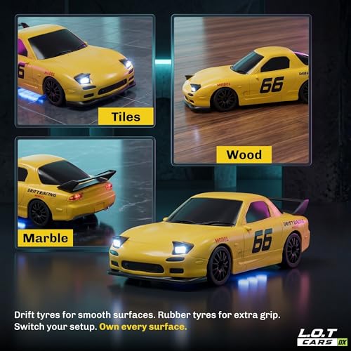 Image of Vortex RC Drift Car, 20 Km /h High Speed Remote Control Car, 2.4GHz 4WD with Pop-Up LED Headlights, Multi LED Lights, Long Range Control (Overdrive, Yellow)
