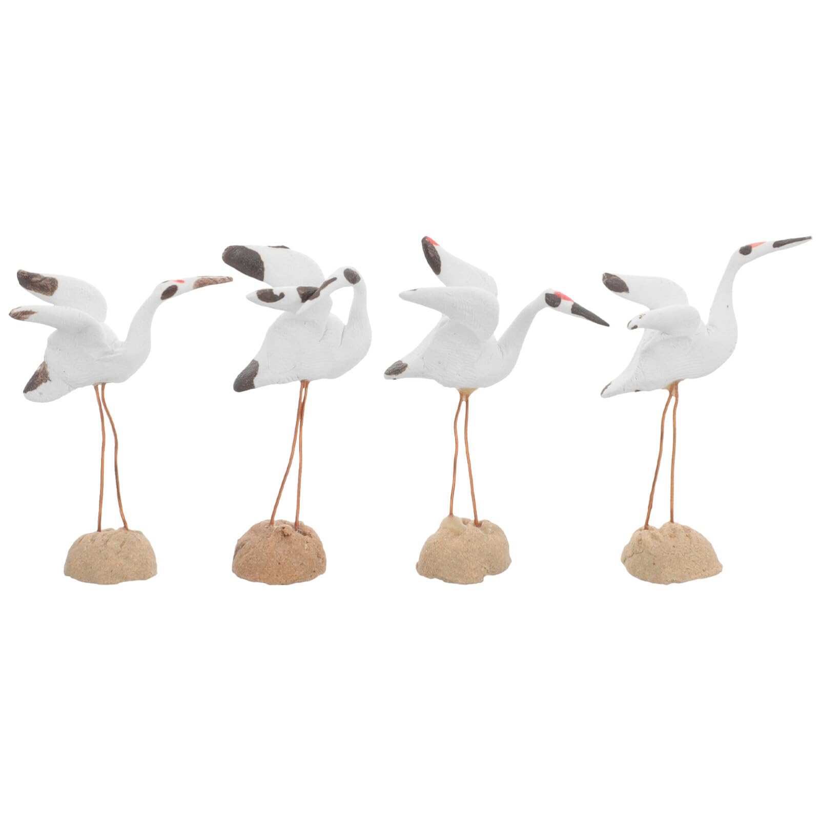 4Pcs Miniature White Crane Ceramic Statue, Bird Figurines Crane Bonsai Decor Landscape Fairy Gardens Decor